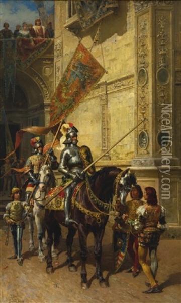 To The Joust Oil Painting - Cesare Auguste Detti