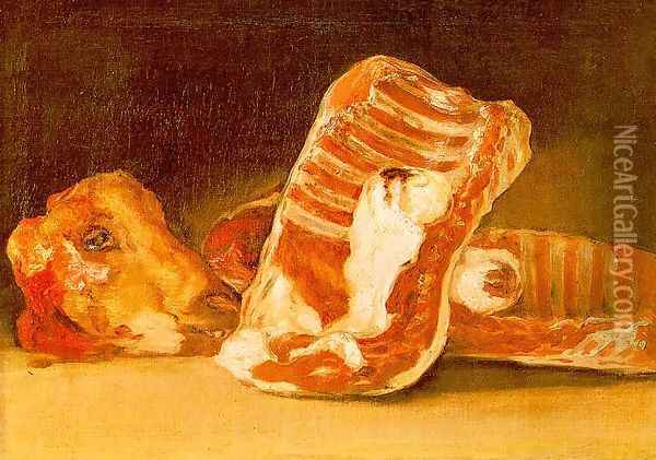Still life with sheep's head Oil Painting - Francisco De Goya y Lucientes