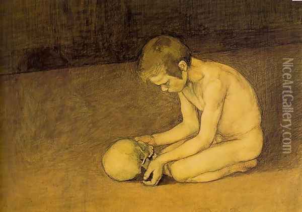 Young Boy and Skull 1893 Oil Painting - Magnus Enckell