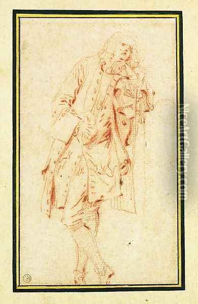 A Man leaning against a Pillar Oil Painting - Jean-Antoine Watteau