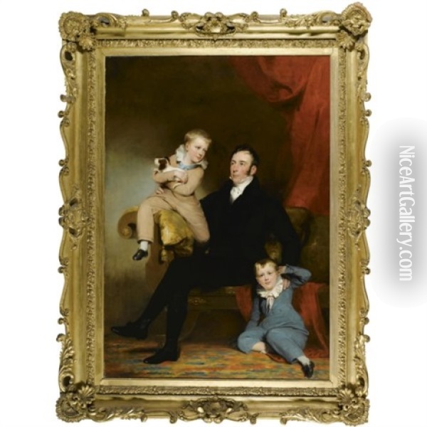 William Johnston Of Lathrick With His Two Sons Oil Painting - John Watson Gordon