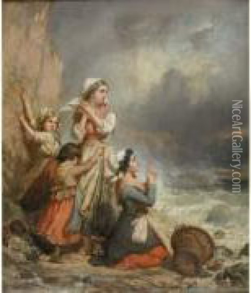 Ramasseuses De Coquillages Surprises Par La Maree, 1852 Boulogne Oil Painting - Auguste Delacroix