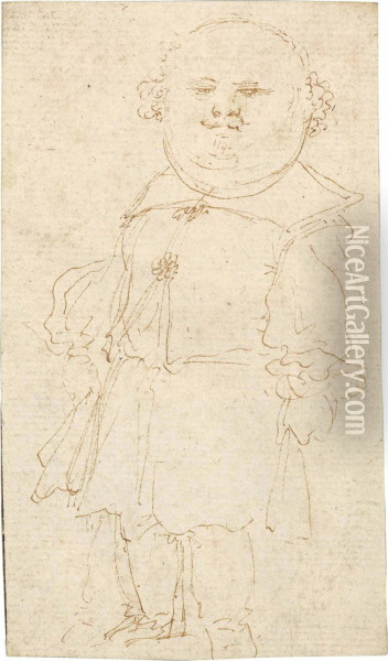 Caricature Of A Fat, Bald Man Oil Painting - Stefano della Bella