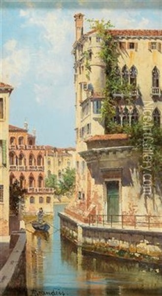 A Canal In Venice With View Of The Back Of Palazzo Rocca Oil Painting - Antonietta Brandeis