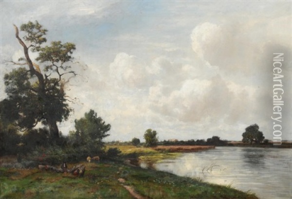 Uferlandschaft Mit Schafhirt Oil Painting - Otto Froelicher