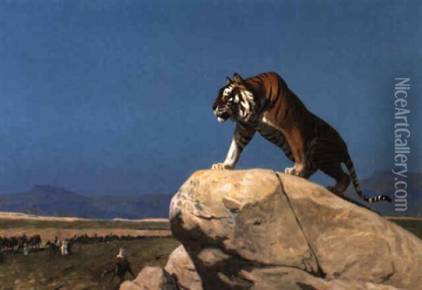 Tigre Aux Aguets (tiger On The Watch) Oil Painting - Jean-Leon Gerome