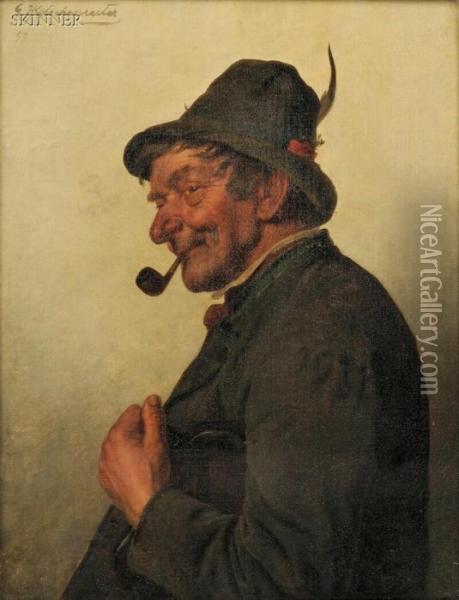 Gent With A Pipe And Feathered Cap Oil Painting - G. Hugo Kotschenreiter