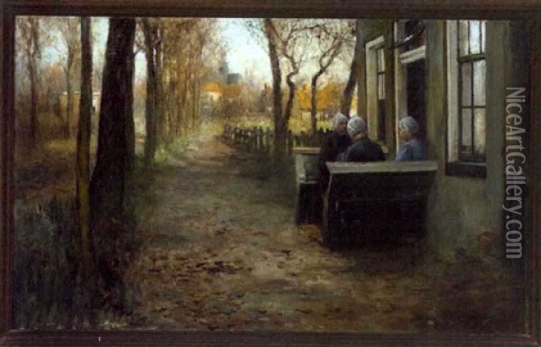 Dutch Women Conversing Oil Painting - George Hitchcock