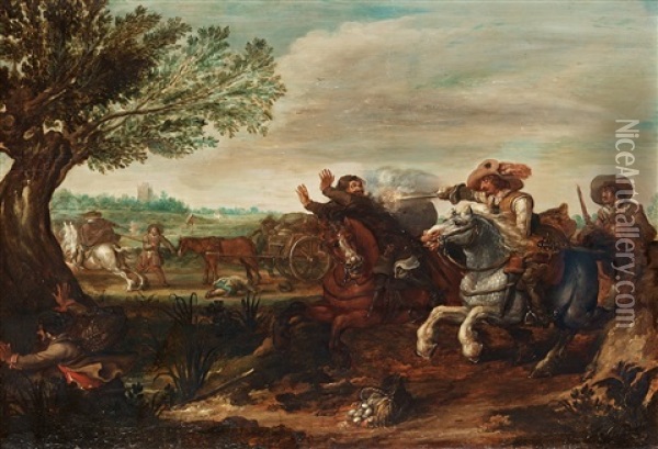 Battle Scene From The Thirty Years War Oil Painting - Jan de Martszen the Younger