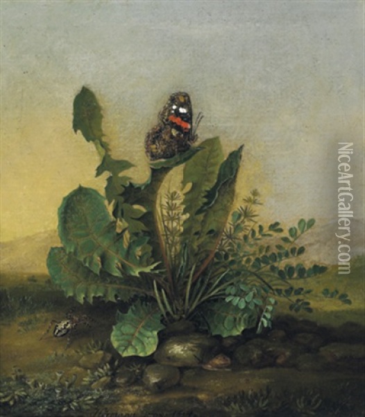 Lowenzahn Und Schmetterling Oil Painting - Joseph Ignaz Hoermann