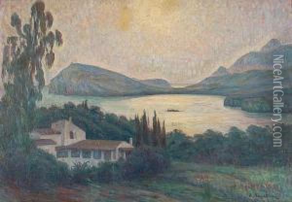 View Of Corfu Oil Painting - Lykourgos Lic Kogevinas /