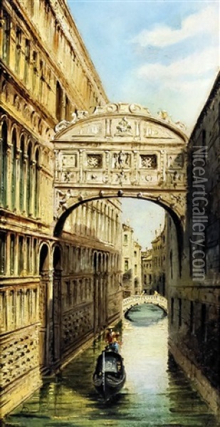 The Bridge Of Sighs, Venice And The Grand Canal, Venice (pair) Oil Painting - Antonietta Brandeis
