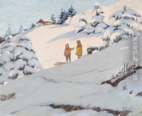 Wintersonne In Arosa Oil Painting - Georges Troxler