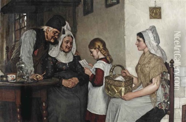 La Lettre De Nouvel-an Oil Painting - Adriaan Johannes Madiol