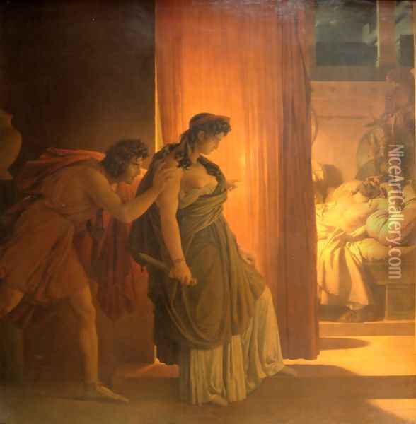 Clytemnestra hesitates before killing the sleeping Agamemnon Oil Painting - Pierre-Narcisse Guerin