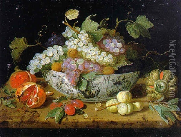 Nature Morte De Fruits Dans Une Coupe De Procelaine Et Fruits Sur Un Entablement Oil Painting - Jan van Kessel the Elder