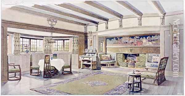 Arts abd Crafts Drawing room, Leonard Wyburd, (fl.1879-1904) London, Early 1900 Oil Painting - Leonard Wyburd
