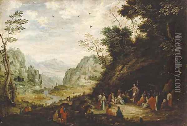 Saint John the Baptist preaching to the multitude in a mountainous landscape Oil Painting - Floris Gerritsz. van Schooten