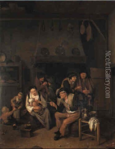A Peasant Family In A Parlour Oil Painting - Cornelis Pietersz Bega