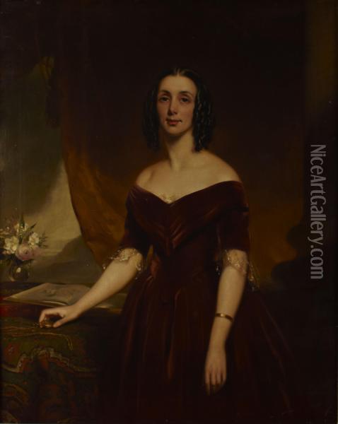 Three Quarter Length Portrait Of Jane Mcarthur Moir Oil Painting - Sir John Watson Gordon