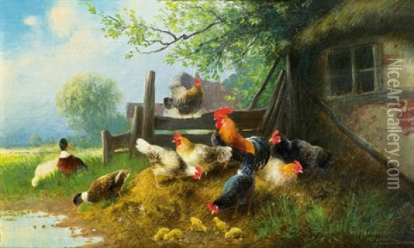 Federvieh Oil Painting - Otto Scheuerer