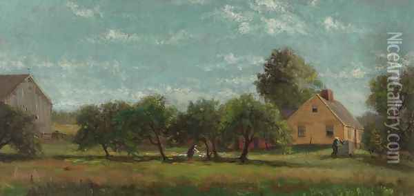 Yellow House in a Country Landscape Oil Painting - Willard Leroy Metcalf