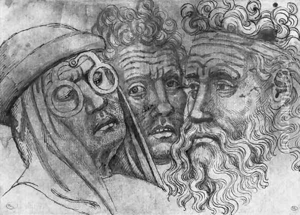 Heads of three men, from the The Vallardi Album Oil Painting - Antonio Pisano (Pisanello)