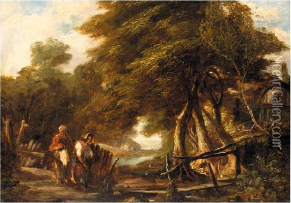 By A Rustic Bridge Oil Painting - Frederick Waters Watts