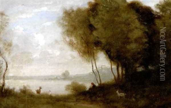Seelandschaft Mit Hirtin Und Ziegen Oil Painting - Jules Marie Sevestre