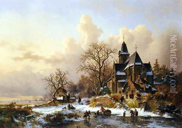 Winter in Holland Oil Painting - Frederik Marianus Kruseman