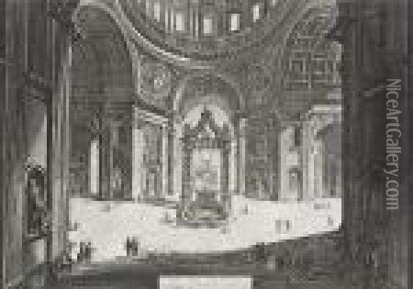 Interior Of St Peter's Basilica In The Vatican, Beneath The Dome Oil Painting - Giovanni Battista Piranesi