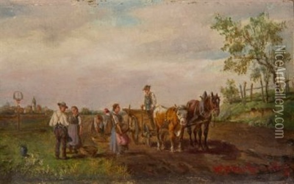 Unterhaltung Auf Der Landstrase Oil Painting - Ludwig Mueller-Cornelius