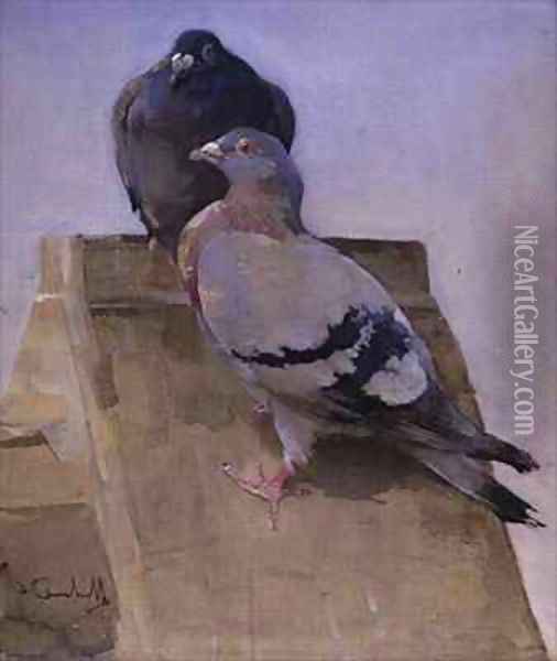 Pigeons on the Roof Oil Painting - Joseph Crawhall