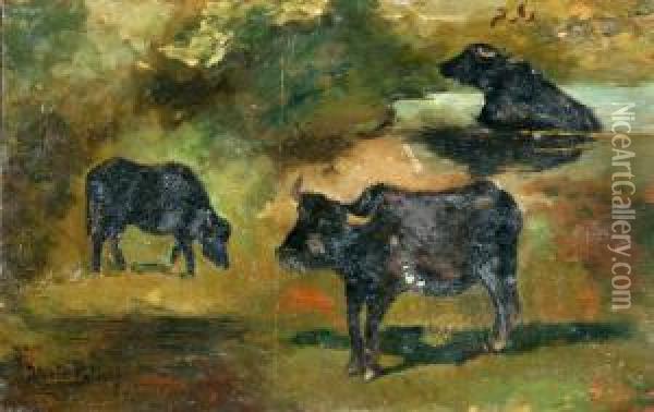 Bufali Al Pascolo Oil Painting - Nicola Palizzi