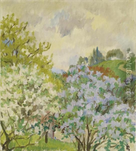 Paesaggio Primavera Stampa Oil Painting - Giovanni Giacometti
