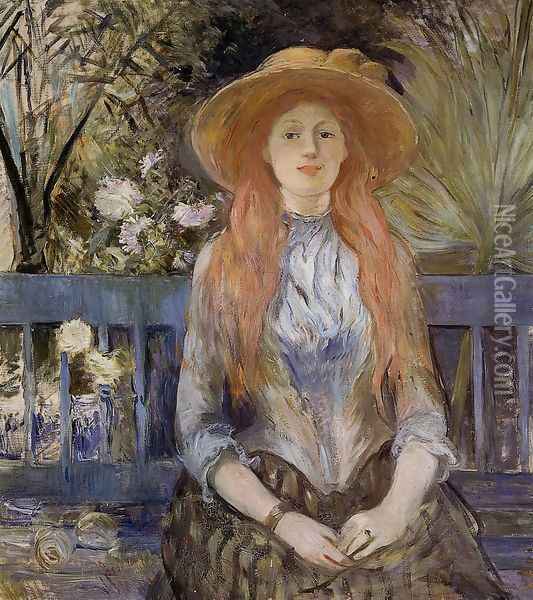 On A Bench Oil Painting - Berthe Morisot