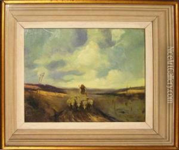 Bergere Et Ses Moutons Oil Painting - Gustave Flasschoen
