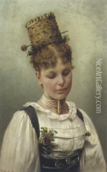 Eine Junge Frau In Tracht Oil Painting - Daniel Hock