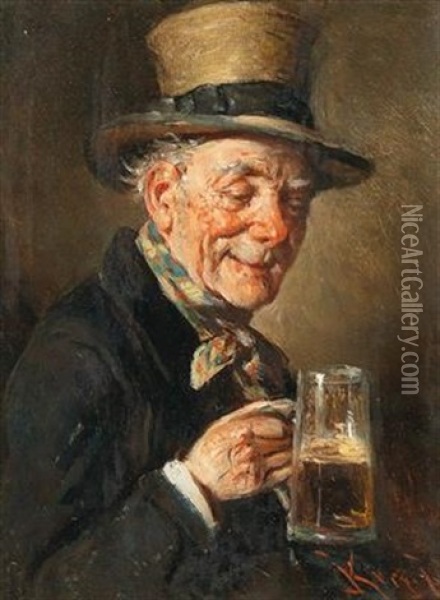A Good Drop Oil Painting - Hermann Kern