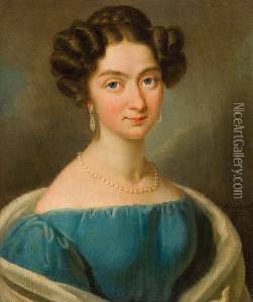 Portret Damy W Blekitnej Sukni Oil Painting - Karl Gottlieb Schweikart