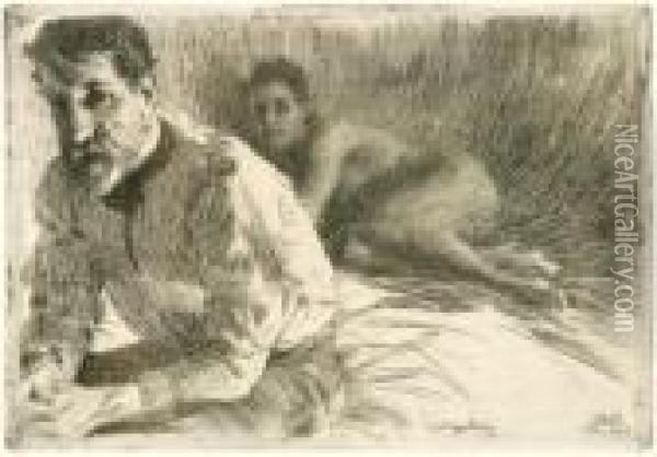 Augustus Saint Gaudens Ii (saint Gaudens And His Model) Oil Painting - Anders Zorn