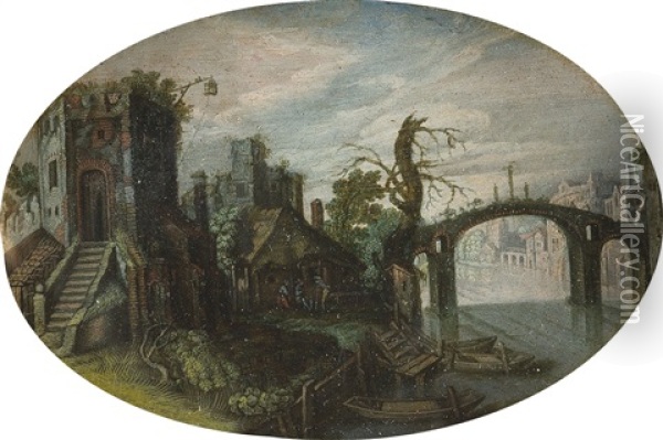 Flusslandschaft Mit Ruinen Und Einer Brucke Oil Painting - Jan van de Velde II