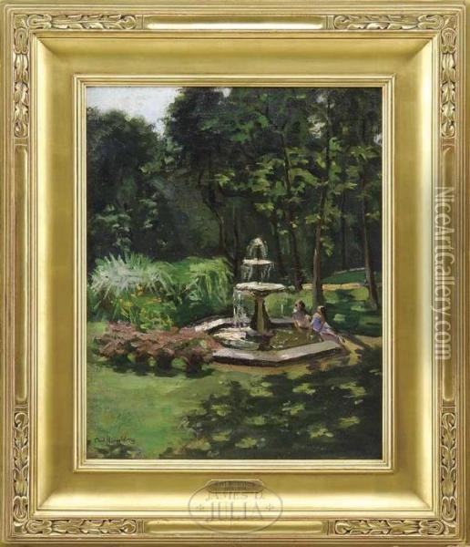 Thepark Fountain Oil Painting - Carl Hirschberg