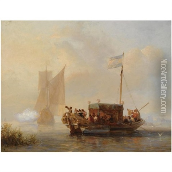 Ceremonial Ships On A Waterway Oil Painting - Wijnand Jan Joseph Nuyen