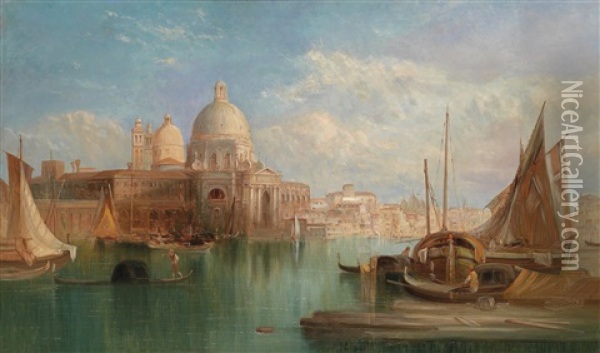 Partie In Venedig - Blick Auf Santa Maria Della Salute Oil Painting - Alfred Pollentine