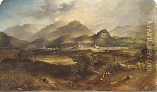 Figures in a Scottish landscape with Comrie and Strathearn beyond Oil Painting - David Octavius Hill