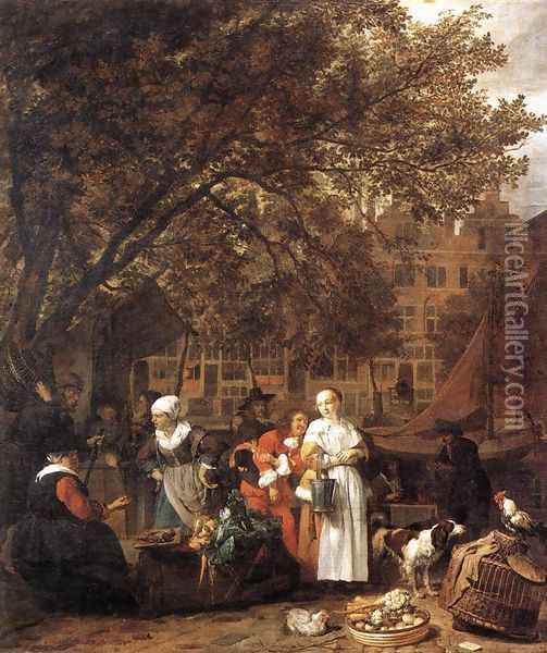 Vegetable Market in Amsterdam 1661-62 Oil Painting - Gabriel Metsu