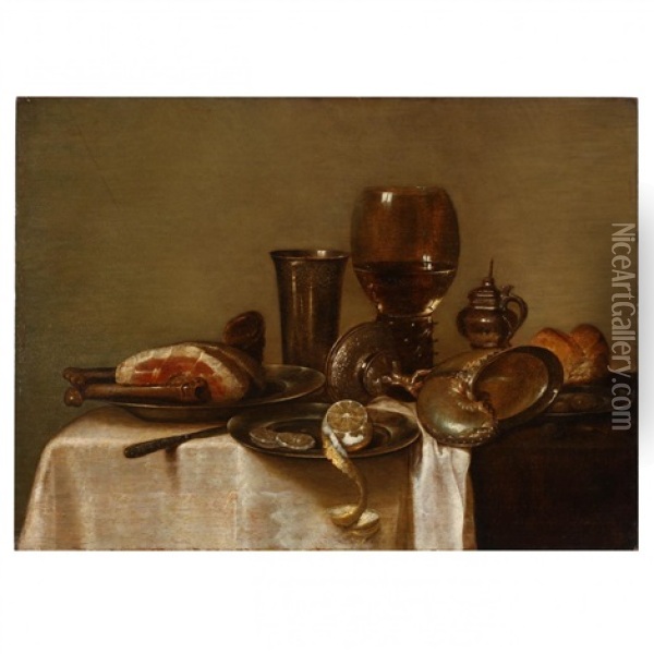 Still Life With Roemer & Nautilus Cup Oil Painting - Willem Claesz Heda