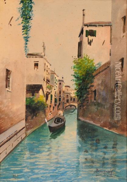 Canale Veneziano Con Gondola Oil Painting - Emanuele Brugnoli