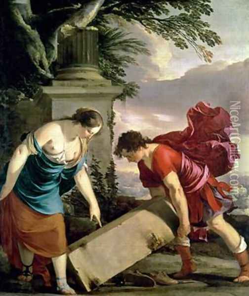 Theseus and his Mother Aethra Oil Painting - Laurent De La Hyre
